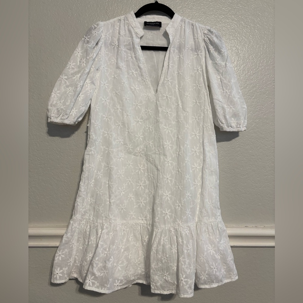 MINKPINK-Revolve White Sadie Broidery Mini Dress size XS